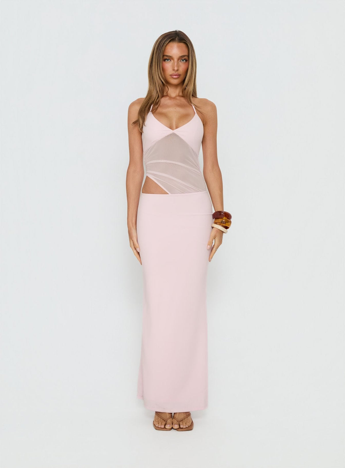 Afinity Sheer V Neck Maxi Dress Pink