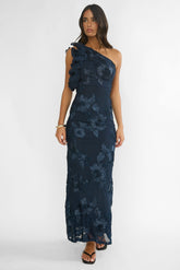 Deanna One-Shoulder Ruffle Maxi Dress Floral Navy