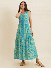 Slit Printed V-Neck Sleeveless Dress