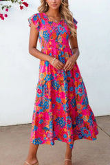 Boho Floral V Neck Ruffle Tiered Dress