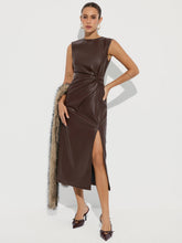 Twisted Faux Leather Sleeveless Slit Midi Dress