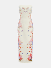 Strapless Floral Bird Print Maxi Dress