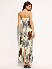 Strapless Floral Print Maxi Dress