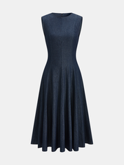 Sleeveless Flared Denim Midi Dress
