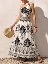 Leaf Print Cutout Asymmetrical Cami Maxi Dress