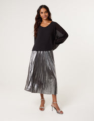 Metallic Pleated Tulle Skirt