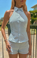 Caelan Blue Button Up Top
