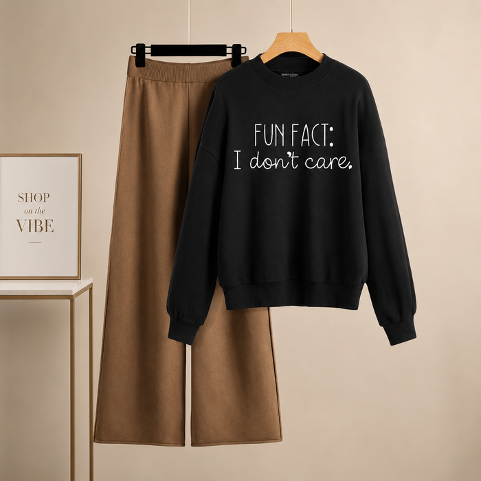 BLACK SWEATSHIRT FUN FACT WITH BROWN FLAPPER