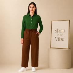 BOTTLE GREEN BUTTON DOWN SHIRT WITH BROWN FLAPPER