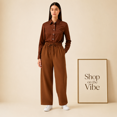 BROWN BUTTON DOWN SHIRT WITH BROWN FLAPPER