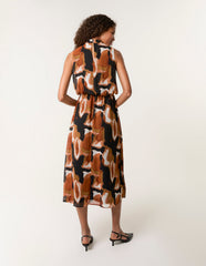 Sleeveless Puffball High Neck Printed Dress
