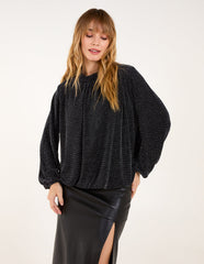 Metallic High Neck Puffball Top