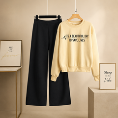 CREAM SWEATSHIRT ITS A BEAUTIFUL DAY WITH BLACK FLAPPER