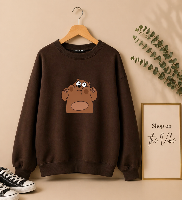DARK BROWN SWEATSHIRT WITH BROWN BEAR