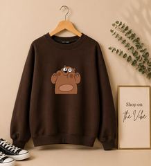 DARK BROWN SWEATSHIRT WITH BROWN BEAR