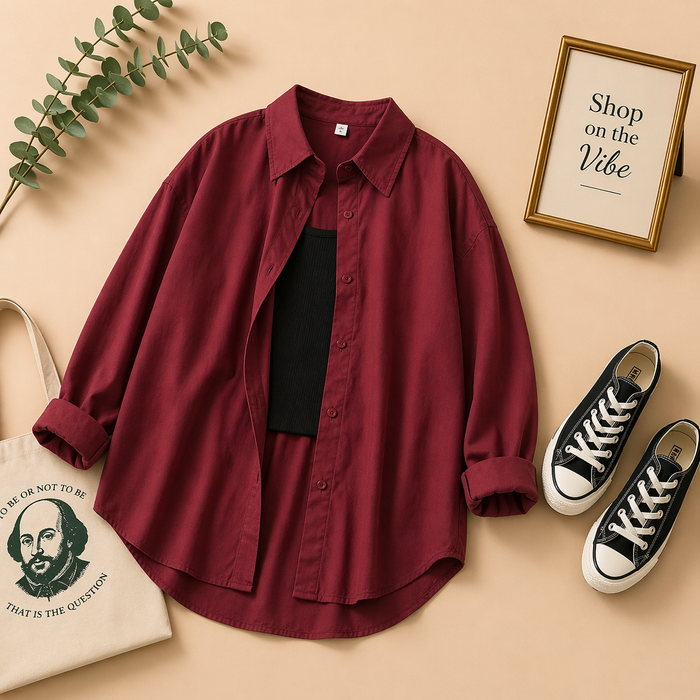 MAROON BUTTON DOWN SHIRT WITH BLACK INNER TEE