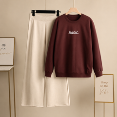 MAROON SWEATSHIRT BASIC PRINT WITH BEIGE FLAPPER