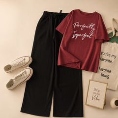MAROON TEE PERFECTLY IMPERFECT WITH BLACK FLAPPER