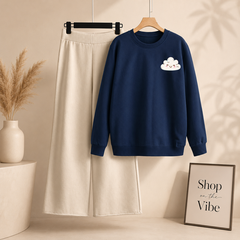 NAVY BLUE SWEATSHIRT SMILING CLOUD POCKET WITH BEIGE FLAPPER