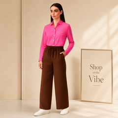 SHOCKING PINK BUTTON DOWN SHIRT WITH BROWN FLAPPER