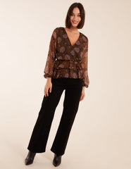 Floral Ruffle Wrap Blouse