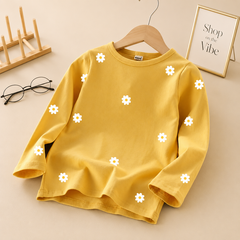 YELLOW FULL SLEEVE TEE DAISY ALL OVER