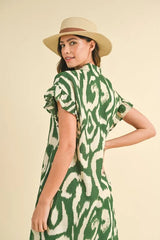 Annie Wear Abstract Printed Frill Sleeve Shirt Mini Dress