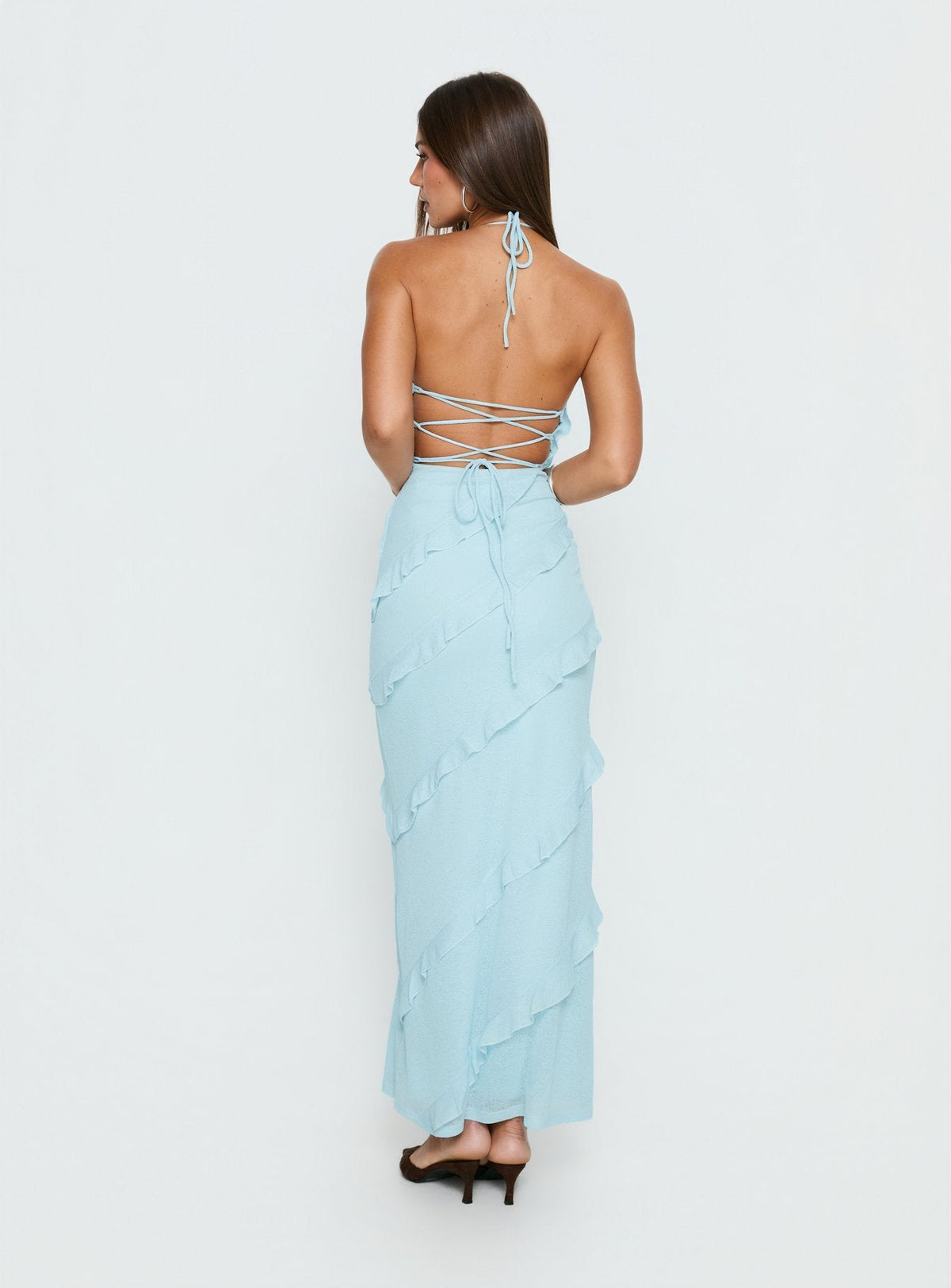 Adesta Frill Halter Maxi Dress Blue