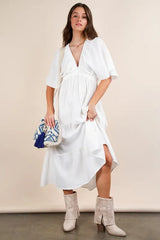 VERY J Mineral Washed Elastic Neck Detail Midi Dress