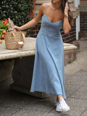 Smocked Sweetheart Neck Midi Cami Dress