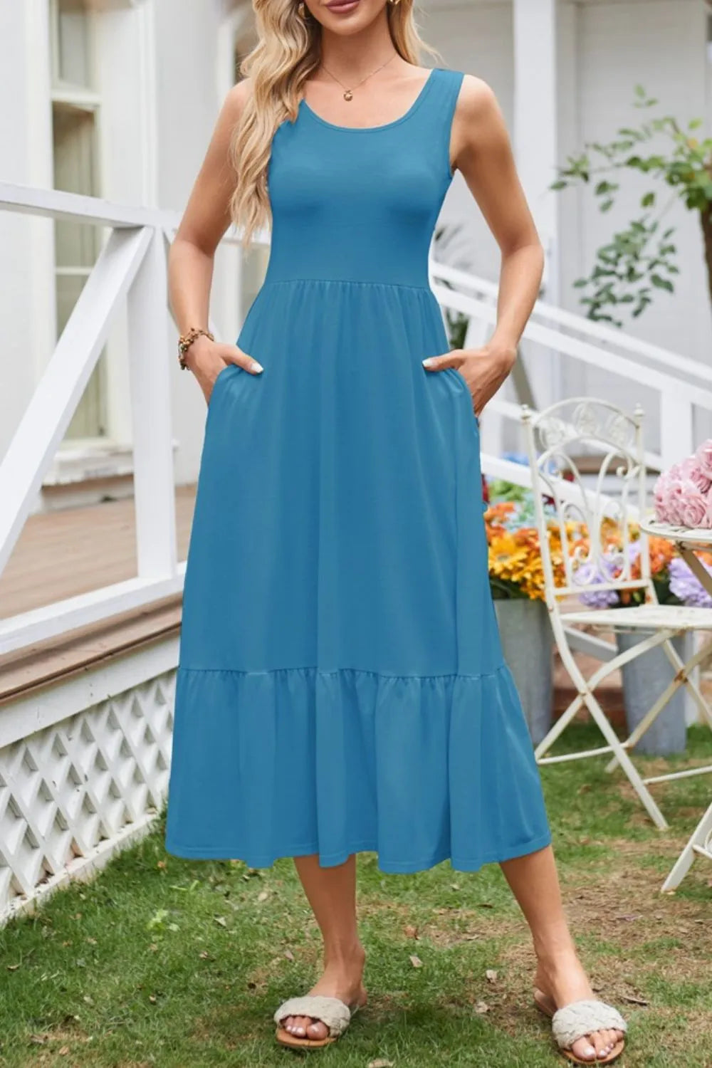 Round Neck Wide Strap Tank Dress