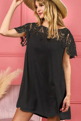 BiBi Crochet Lace Yoke Detailed Wrinkled Dress