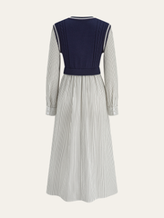 2 in 1 Cable-Knit Paneled Striped Midi Dress
