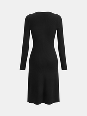 Long Sleeve Rib Knit Button Down Midi Dress
