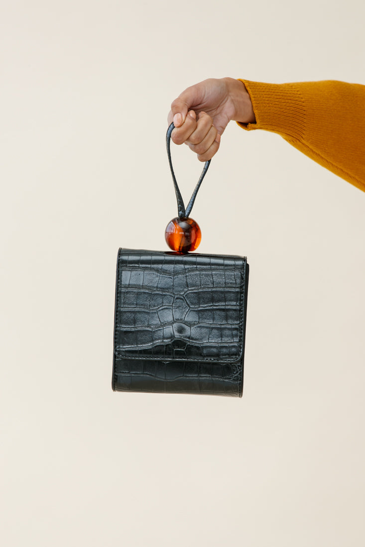Audrey Wrist Strap Bead Purse Black