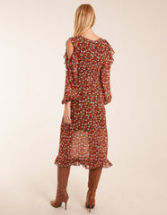 Cold Shoulder Frill Midi Dress