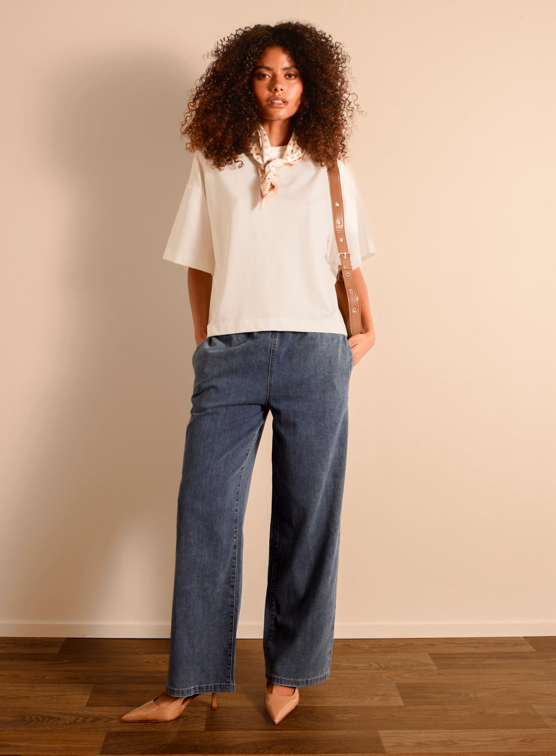 Draw String Wide Leg Denim Trousers