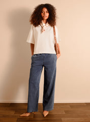 Draw String Wide Leg Denim Trousers