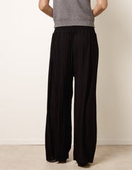 Shirred Waist Pleated Wide Leg Trousers