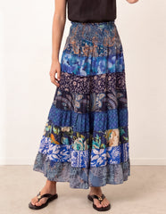 Multi Print Shirred Skirt