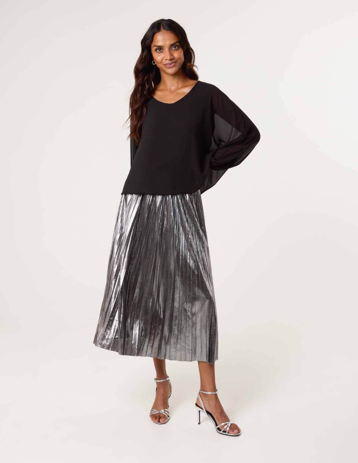 Metallic Pleated Tulle Skirt
