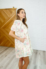 Bow Peep Eyelet Knit Dress in Pink and Green