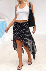 Khalea Black Polka Dot Hanky Hem Midi Skirt
