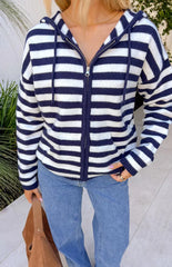 Mollie Navy Stripe Knit Zip Sweater