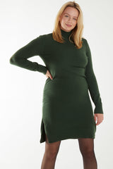Roll Neck Ribbed Jumper Dresss