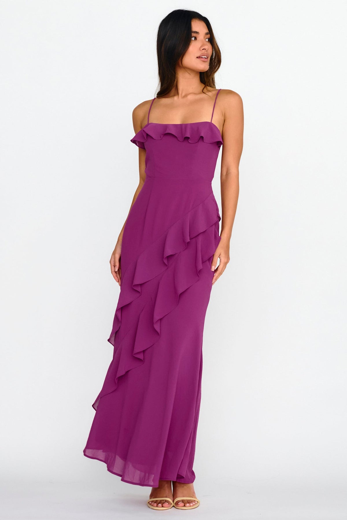 Actual Sunshine Ruffle Trim Maxi Dress Plum
