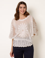 Sun Flower Lace Sleeve Blouse