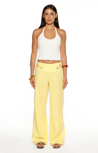 Alamara Yellow Floral Detail Wide Leg Pants