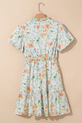 Frill Notched Puff Sleeve Dress