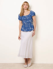 Embroidery Peplum Blouse